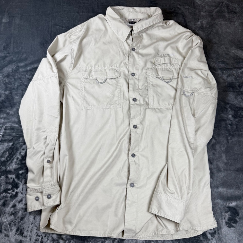 Field & Stream Mens Smartcool Beige Long Sleeve Fishing Shirt Outdoors Large